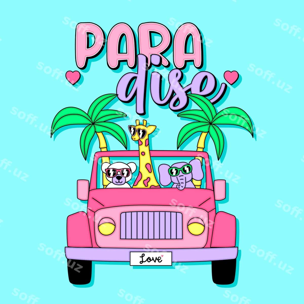 Jannat yo'l safari heyvonlar bilan binafshek mashina | Paradise road trip with animals pink car 1
