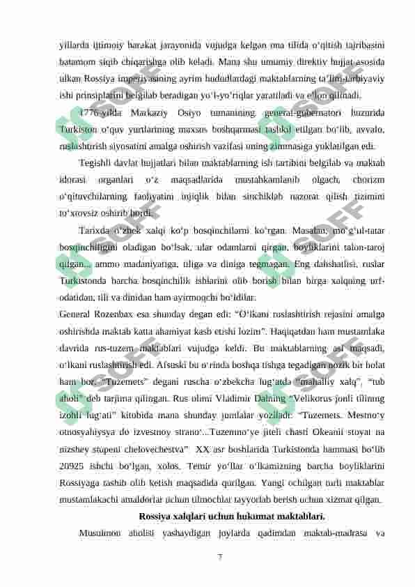 XIX asrning ikkinchi yarmi va XX asr boshlarida ta'lim va pedagogik fikrlar (Anbar otin, Furqat, Saidahmad Siddiqiy, Abdulla Avloniylarning ta'lim-tarbiya taraqqiyotida tutgan o'rni) 7