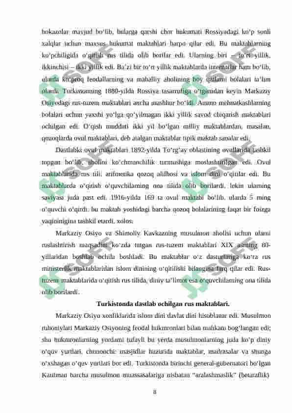 XIX asrning ikkinchi yarmi va XX asr boshlarida ta'lim va pedagogik fikrlar (Anbar otin, Furqat, Saidahmad Siddiqiy, Abdulla Avloniylarning ta'lim-tarbiya taraqqiyotida tutgan o'rni) 8
