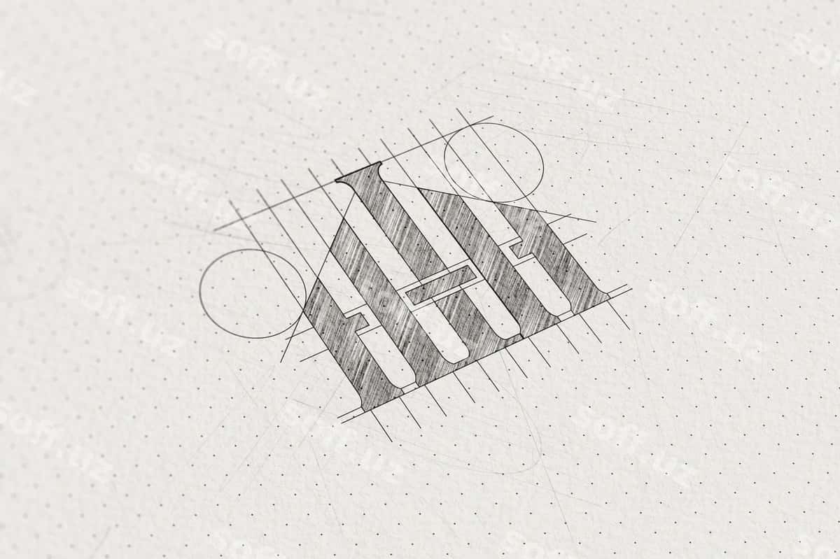 Qalam sketsasi logotip namunasi | Pencil sketch logo mockup 1