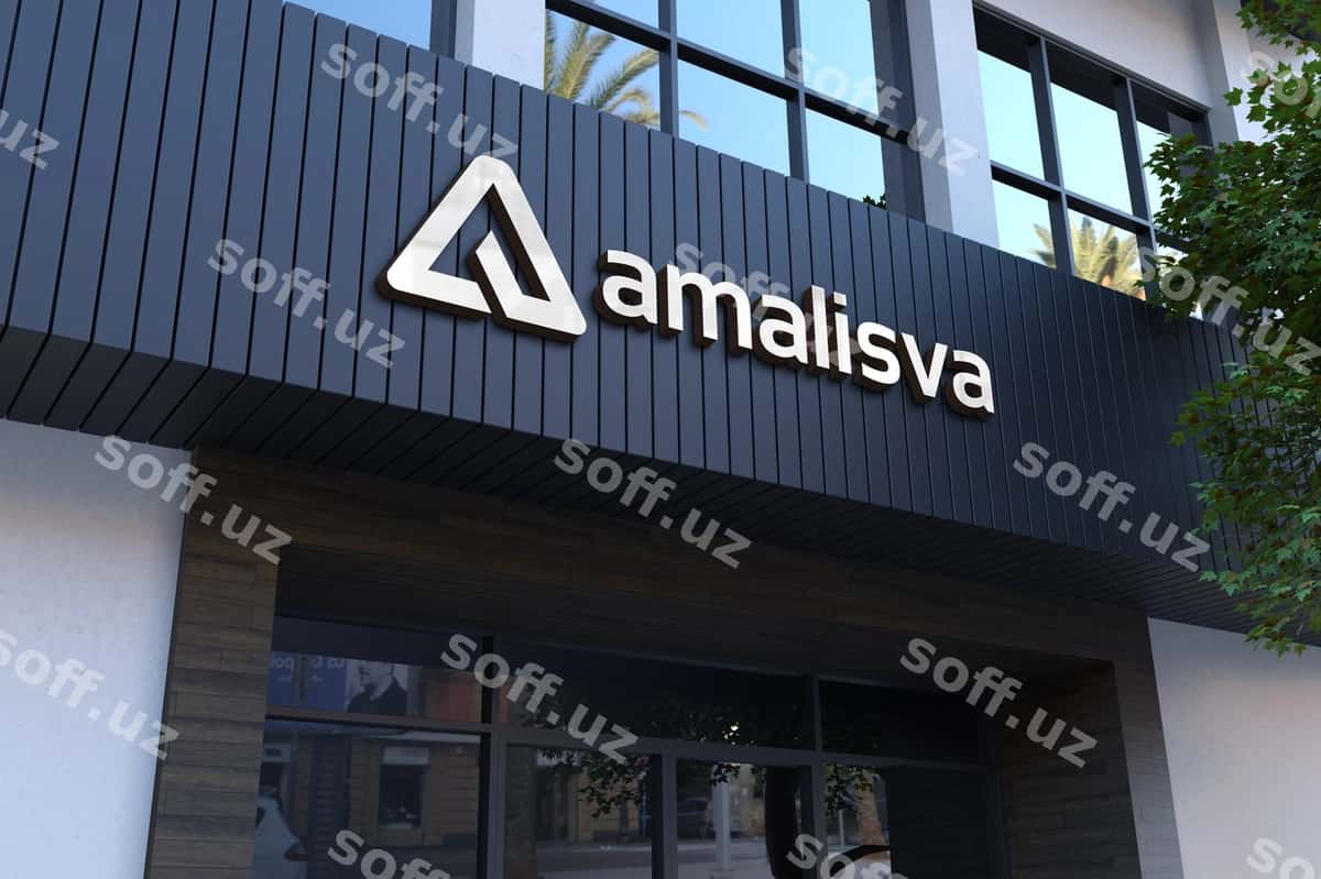 Perspektiv ofis fassada belgi mockup | Perspective office facade sign mockup 1
