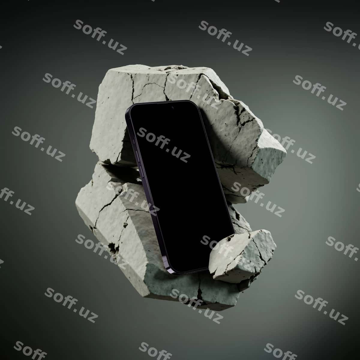 Telefon mockup singan beton elementi | Phone mockup broken concrete element 1