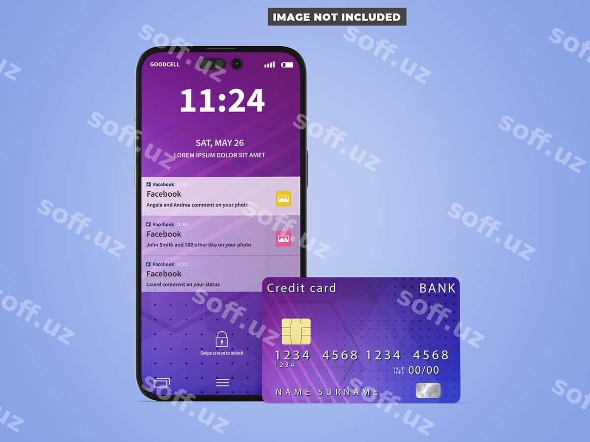 Telefon bilan kredit karta namunasi | Phone with credit card mockup 1