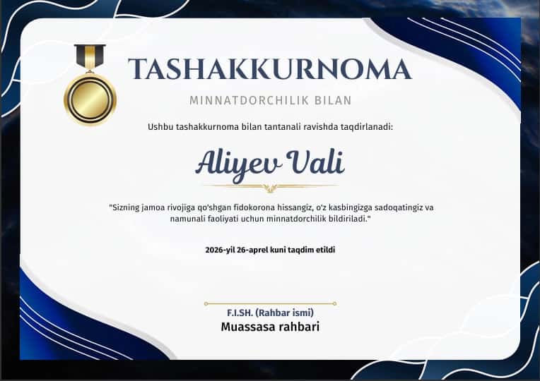 Profissional Tashakkurnoma Shablon 1