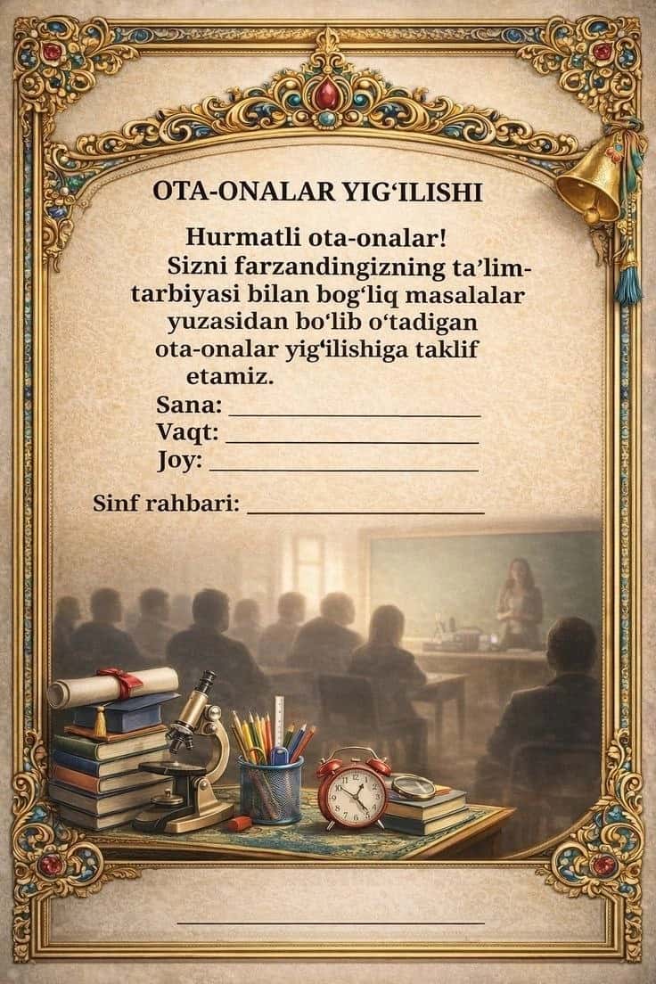 Ota-onalar majlisi uchun taklifnoma 1