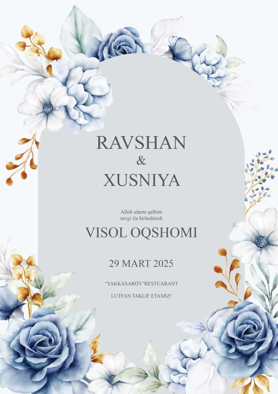🌿 Nikoh Taklifnomasi — "Ravshan & Xusniya" PSD Shablon 1
