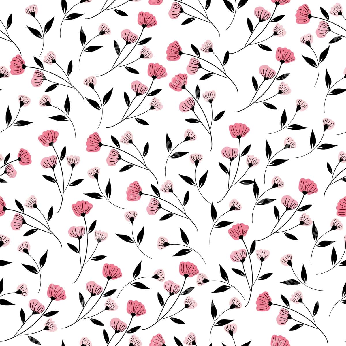 Pushti gul qora barglar uzilsiz naqsh | Pink flower black leaves seamless pattern 1