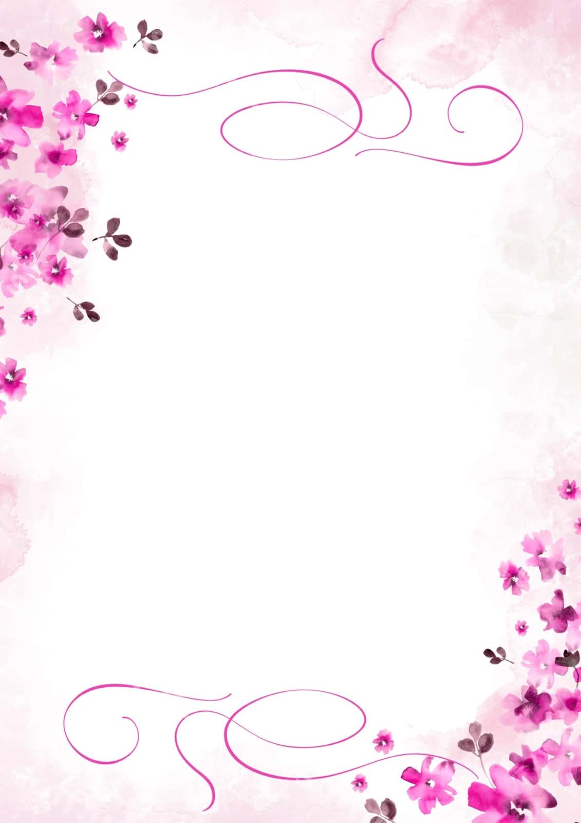 Pushti akvarel gulli sahifa chegara | Pink watercolor floral page border 1