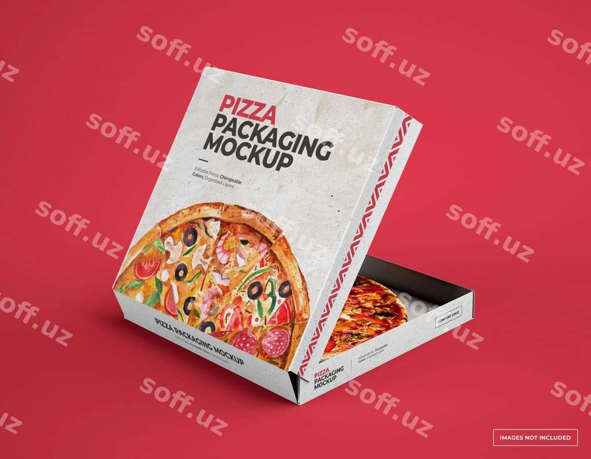 Pitsa qutisi namunasi o'zgartiriladigan rang bilan | Pizza box mockup with changeable color 1
