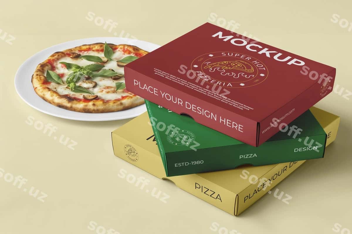Pitsa brendlash namuna dizayni | Pizza branding mockup design 1