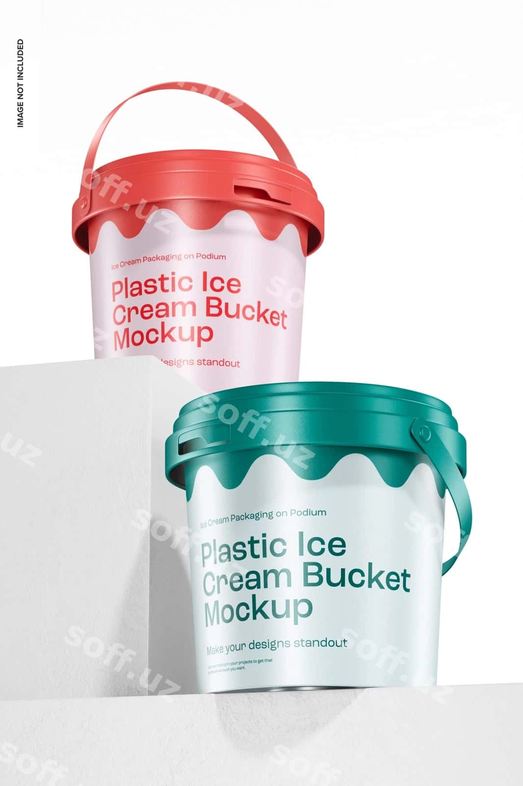 Plastik muzqaymoq chelaklari maketi podium | Plastic ice cream buckets mockup podium 1