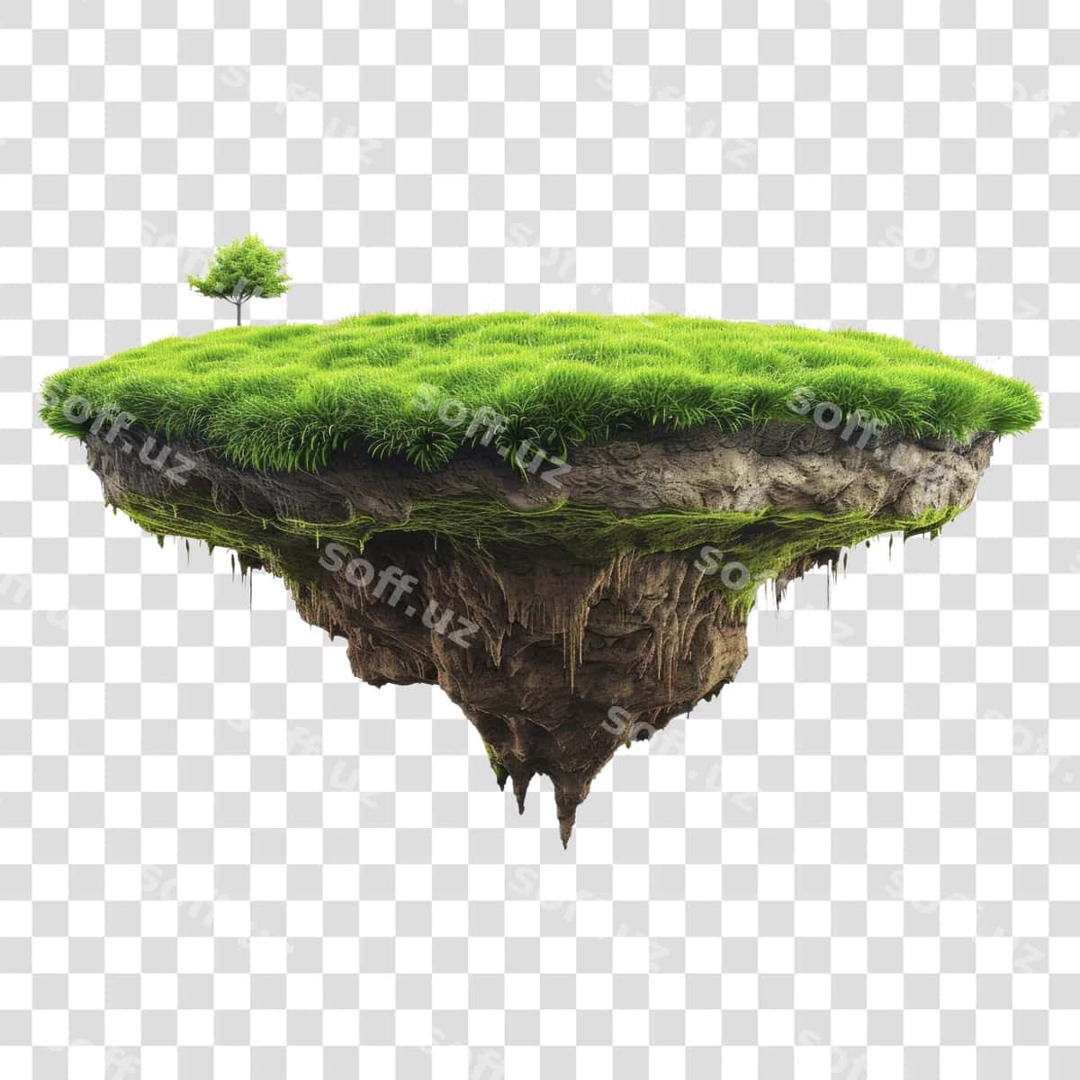 PNG suzuvchi orol zirav yashil o'simliklar bilan | Png floating island with lush greenery 1