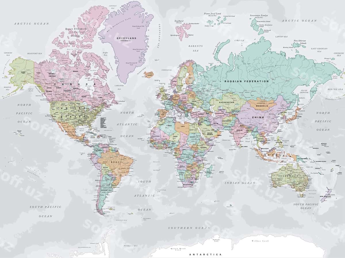 Dunyo siyosiy xaritasi Mercator proektsiyasi | Political map world mercator projection 1