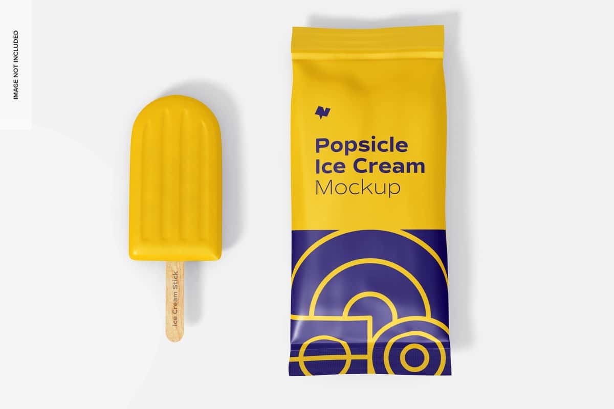 Popsicle muzqaymoq qadoqlash maketi yuqoridan ko'rinishi | Popsicle ice cream packaging mockup top view 1