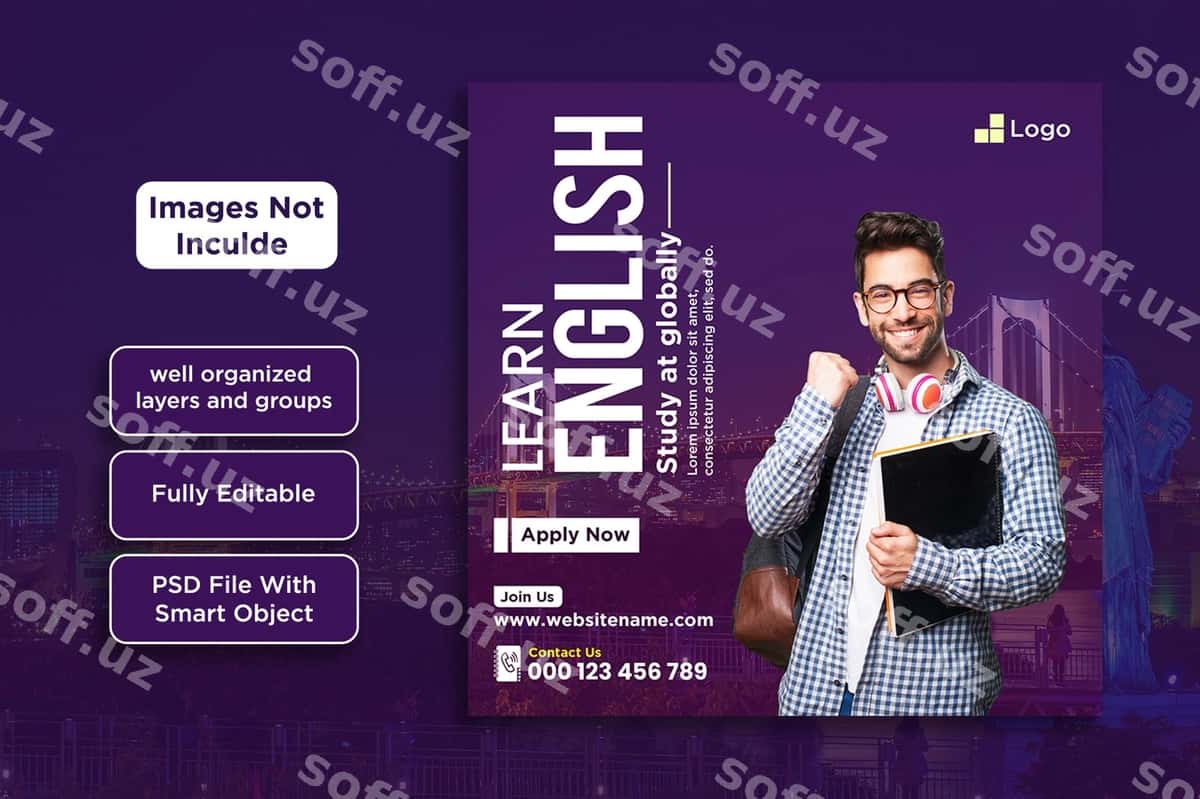 Kitob tutgan odam bilan ingliz tilidagi plakat | Poster english with man holding book 1