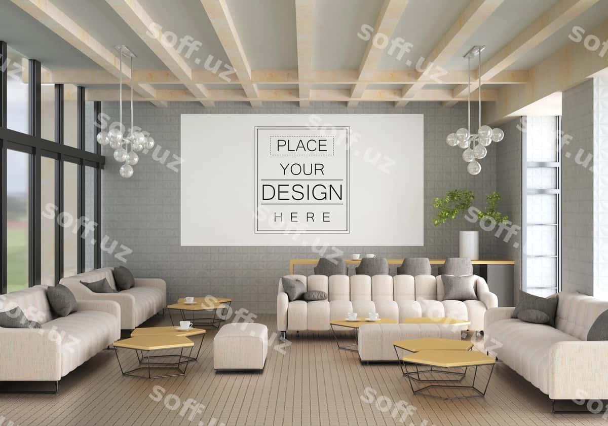 Poytak ramkasi mehmonxona namunasi | Poster frame living room mockup 1