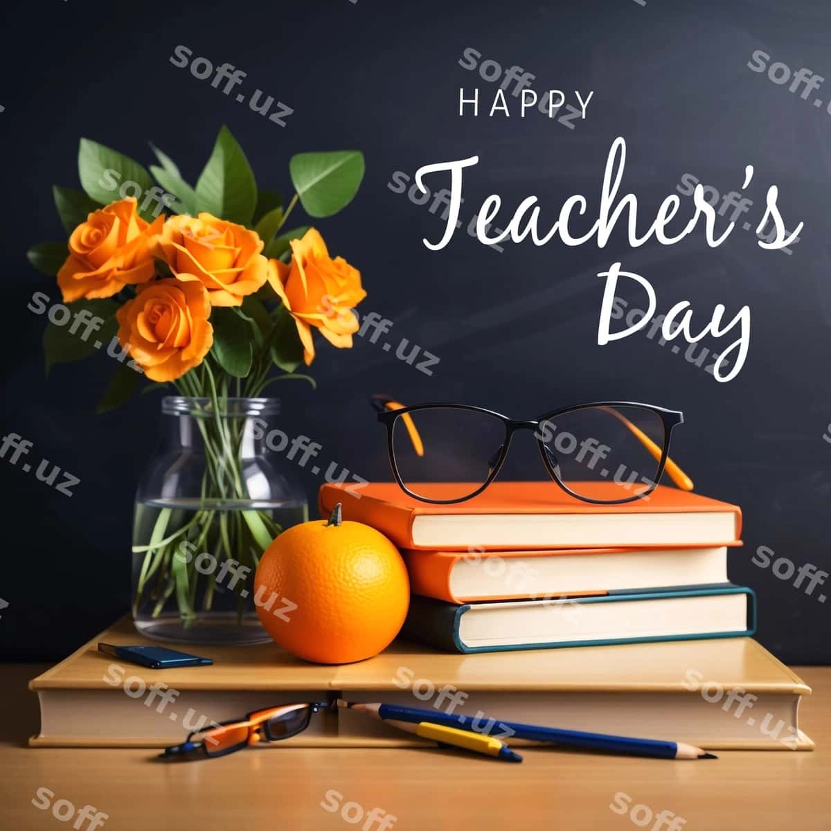 Devorda o'qituvchilar kunining plakati ko'rsatilgan | Poster teacher days day is displayed wall 1