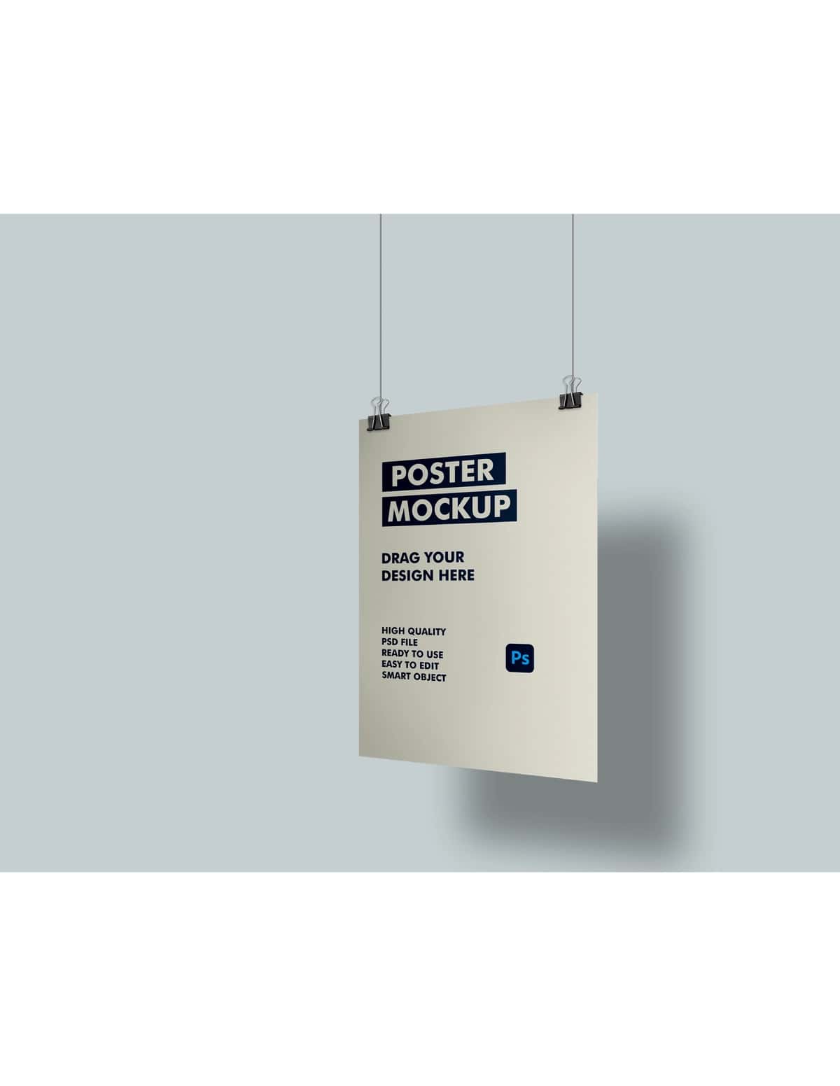 Ipga osilgan plakat maketi | Poster mockup hanging from string 1