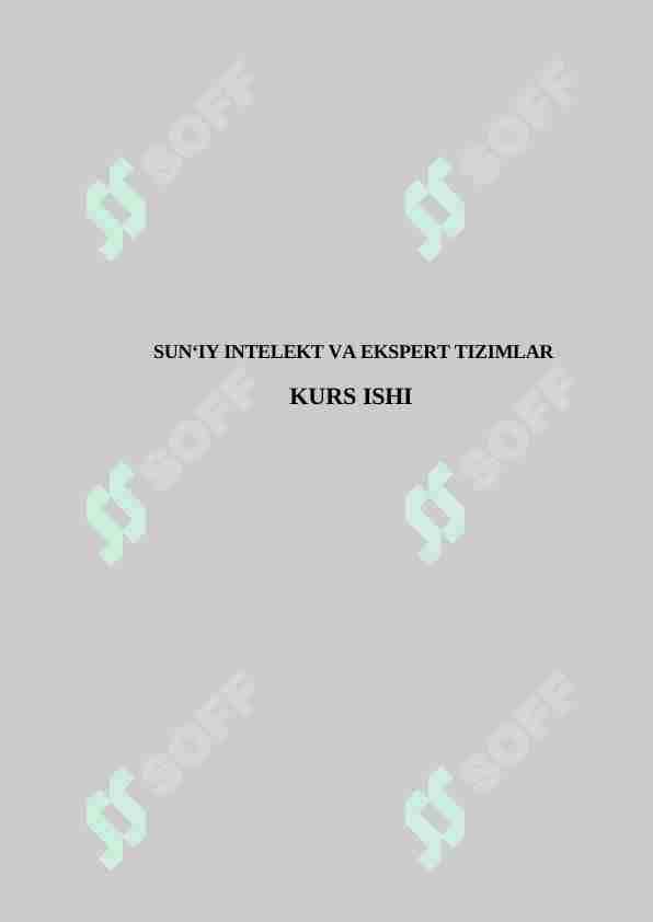 SUN'IY INTELEKT VA EKSPERT TIZIMLAR