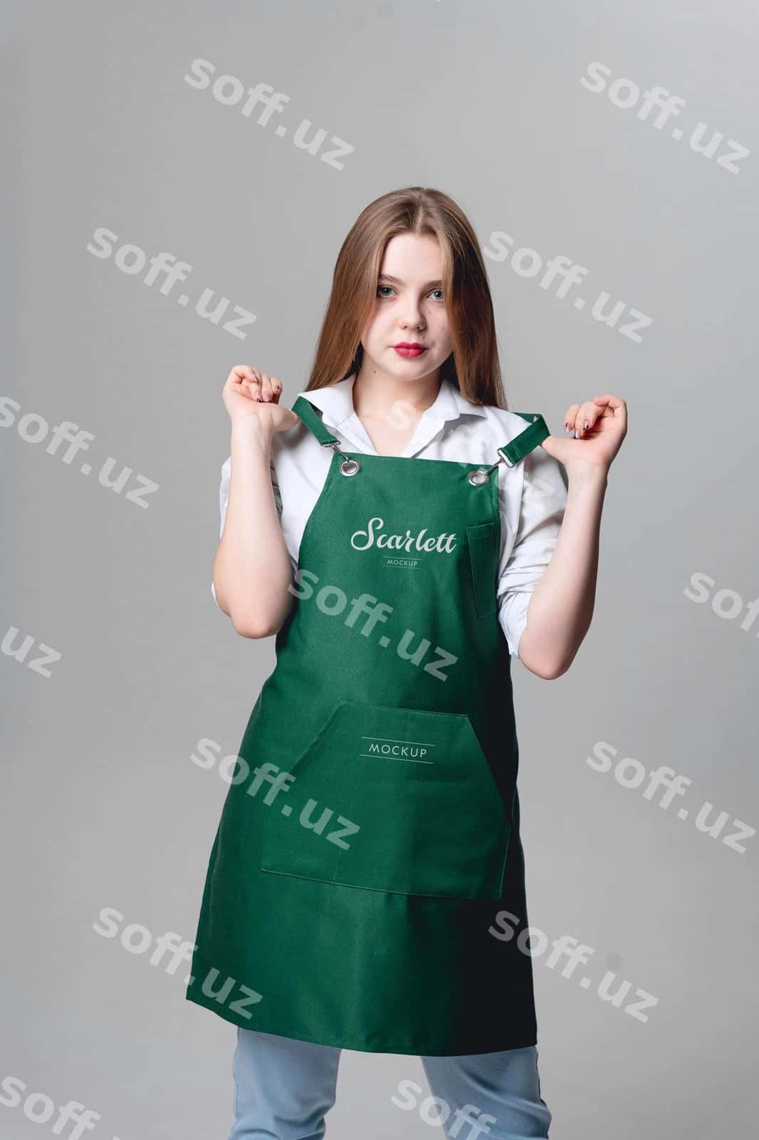 Premiyalar logotipi mockup yashil favvina | Premium logo mockup green apron 1