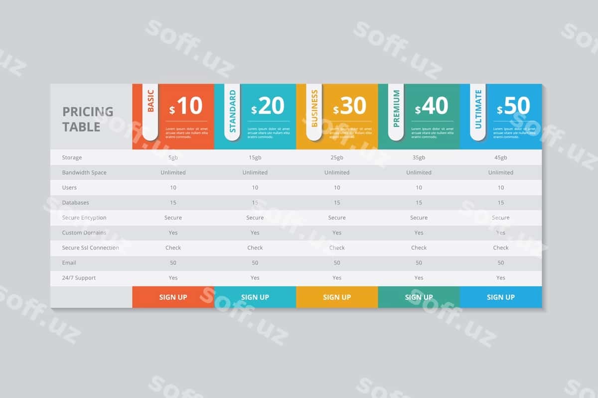Narxlar jadvali shabloni vektor dizayn | Pricing table template vector design 1