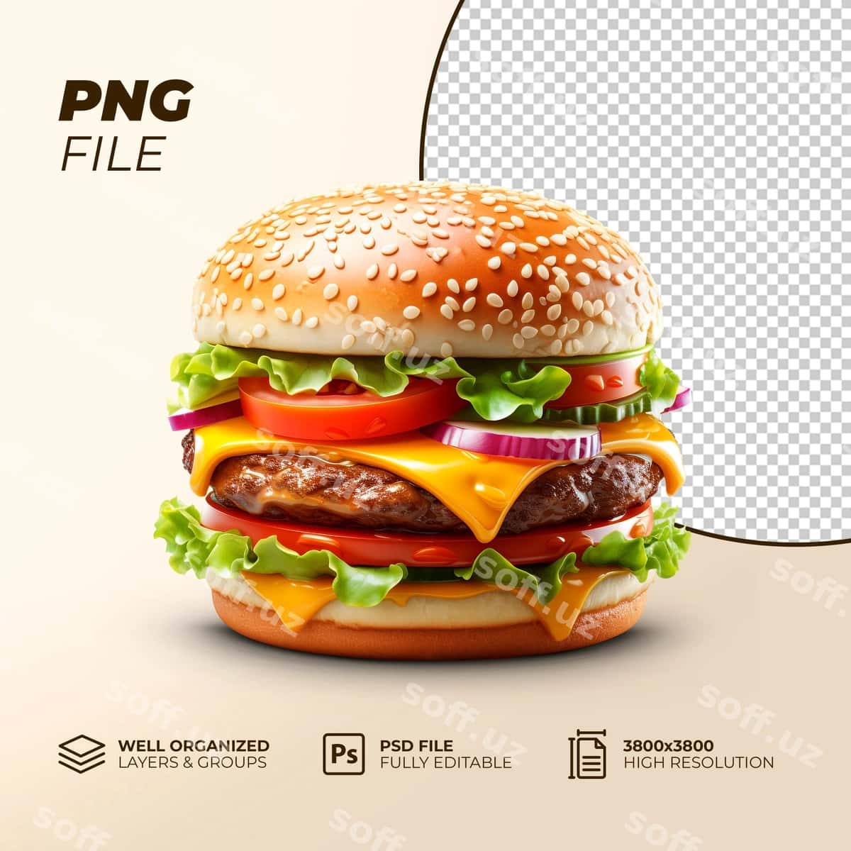 Psd 3d render realistik cheese burger | Psd 3d render realistic cheese burger 1