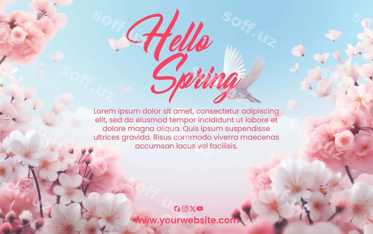 Psd gul salom bahor poster | Psd flower hello spring poster 1