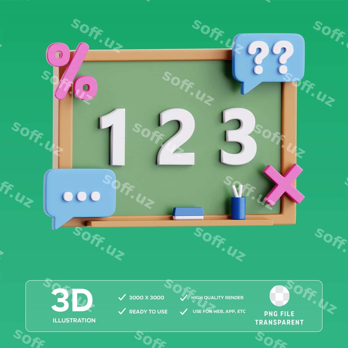 Psd matematika viktorina 3d illustratsiyasi | Psd math quiz 3d illustration 1