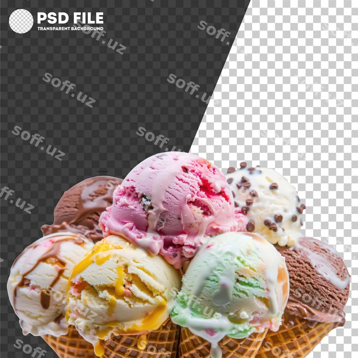 Psd turli xil muzlat qozonlari | Psd variety ice cream cones 1