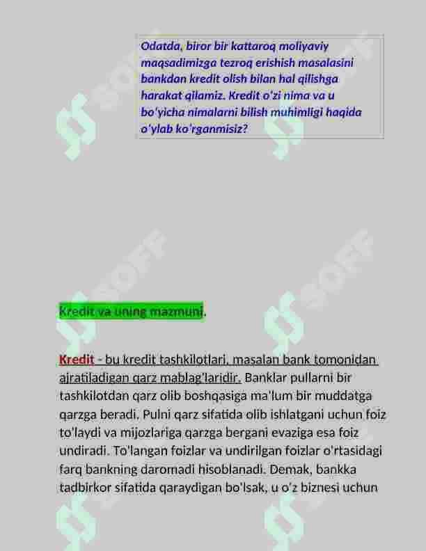 Kreditning Zarurligi, Funksiyalari Turlari Va Shakllari. 3