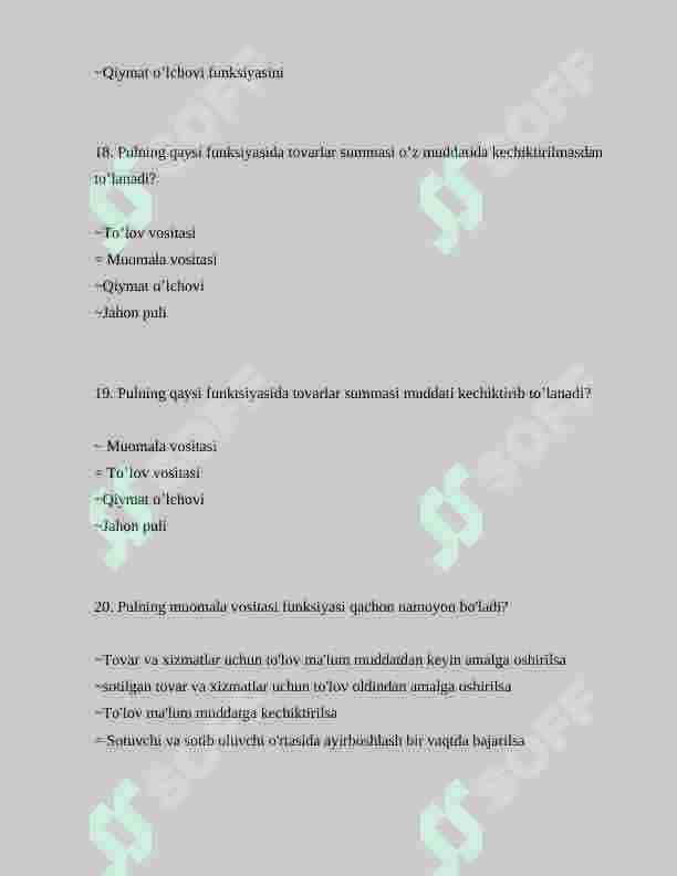 pul va banklar fanidan 100 talik test javoblari bilan 6