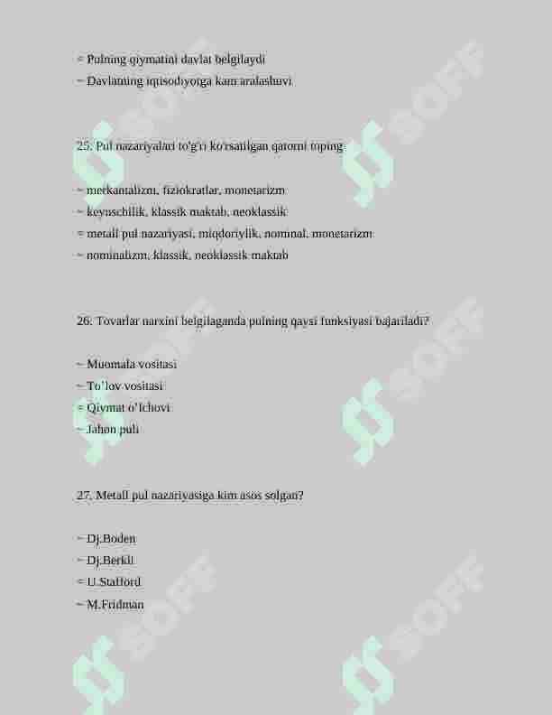 pul va banklar fanidan 100 talik test javoblari bilan 8