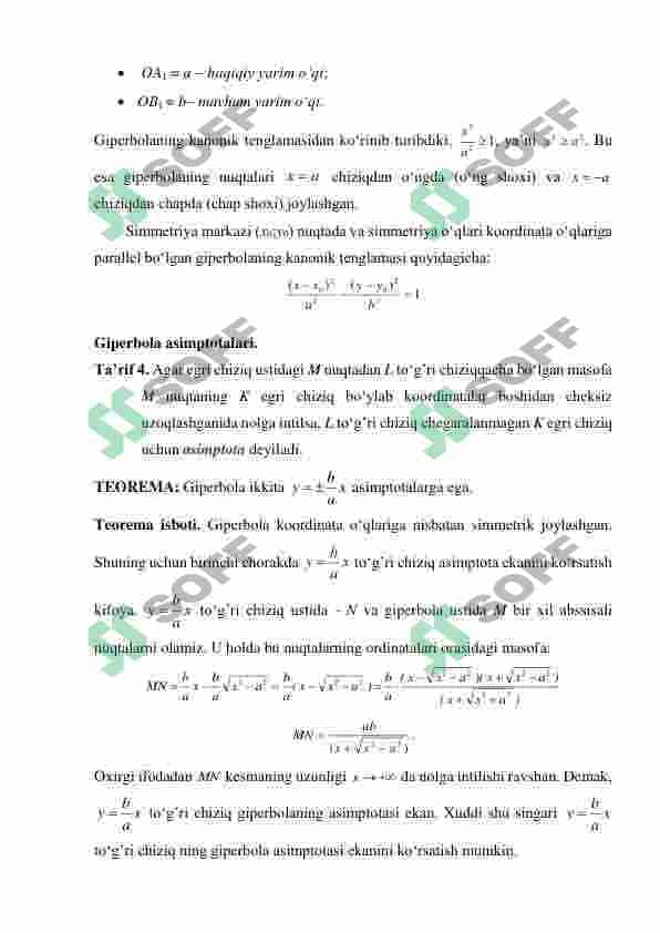 IKKINCHI TARTIBLI CHIZIQLAR:GIPERBOLA,PARABOLA, VA ULARNING KANONIK TENGLAMASI,IKKINCHI TARTIBLICHIZIQLARNI KLASSIFIKATSIYALASH 3