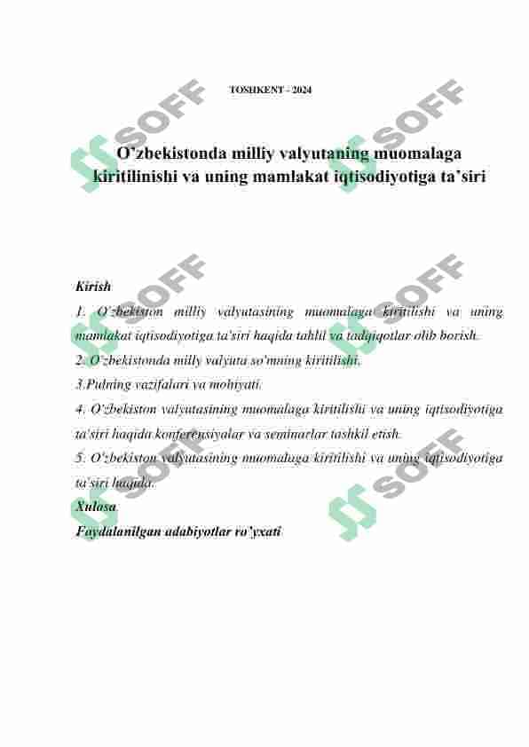 O’zbekistonda milliy valyutaning muomalaga kiritilinishi va uning  mamlakat iqtisodiyotiga ta’siri 2