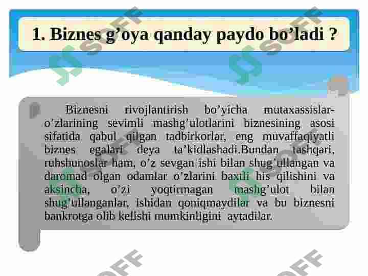 Biznes g’oyalarni shakllantirish 2