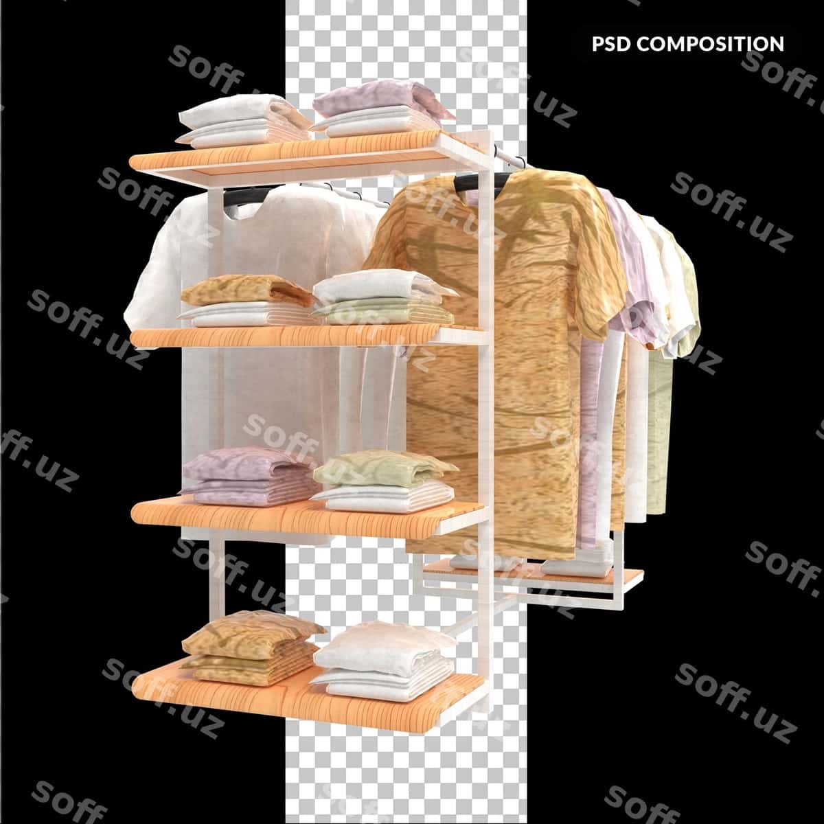Osilgan kiyimlar bilan tokchaga joylashtiring | Rack with hanging clothes it 1