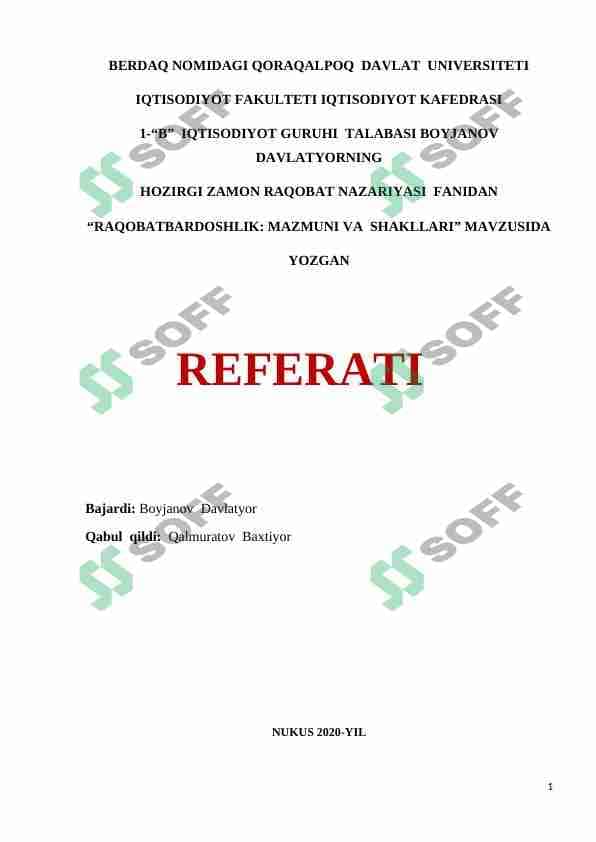 RAQOBATBARDOSHLIK: MAZMUNI VA  SHAKLLARI 1