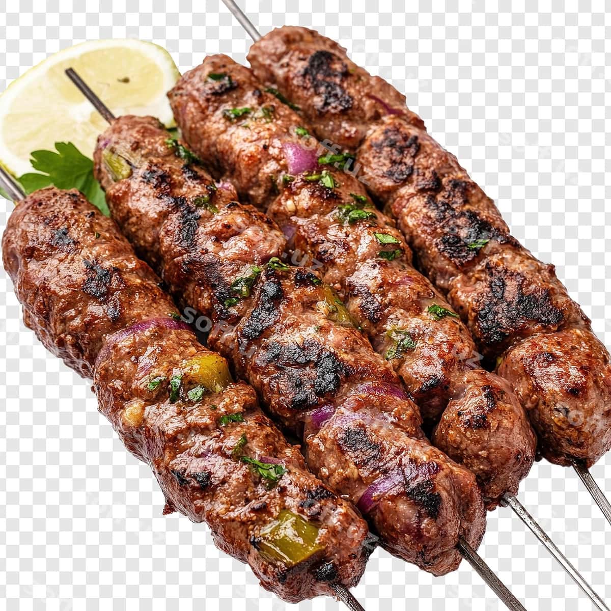 Haqiqiy mol go'shti kabob PNG oq fonda | Realistic beef kabab png white background 1