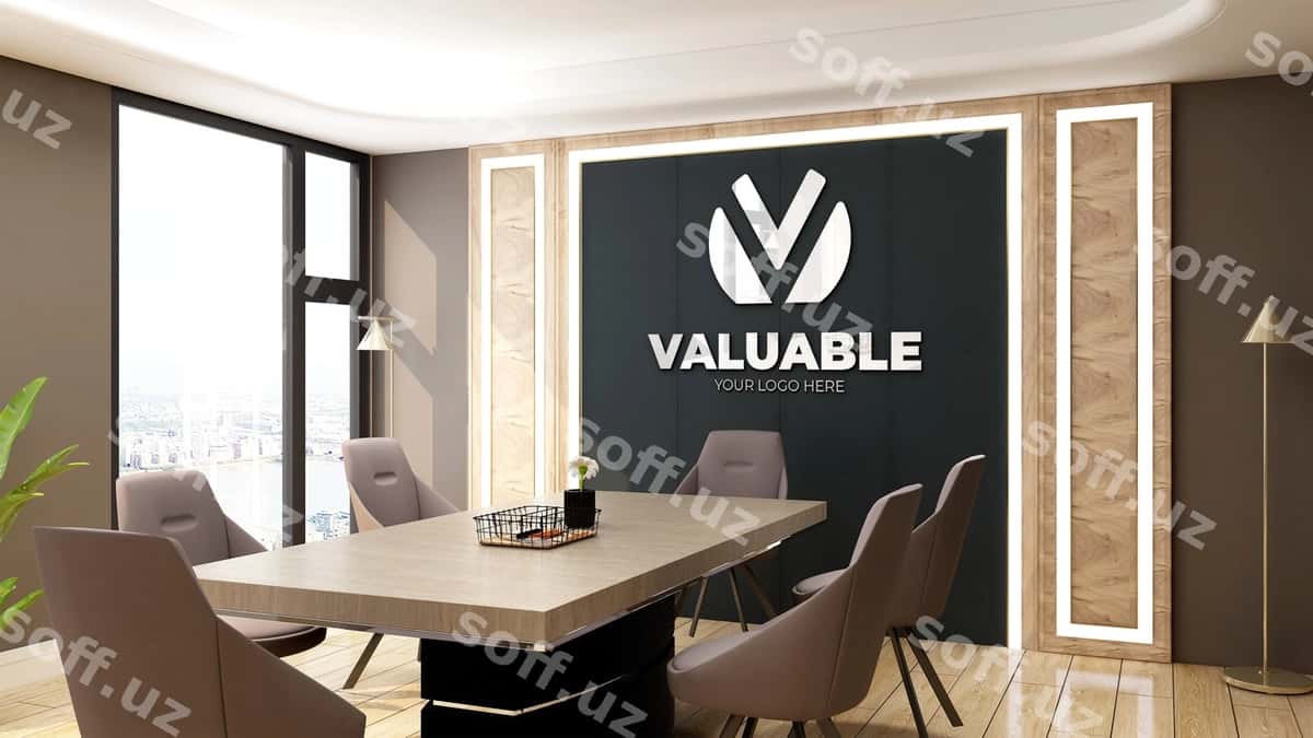 Haqiqiy logotip namunasi farovonlik janob xonasi | Realistic logo mockup luxury meeting room 1