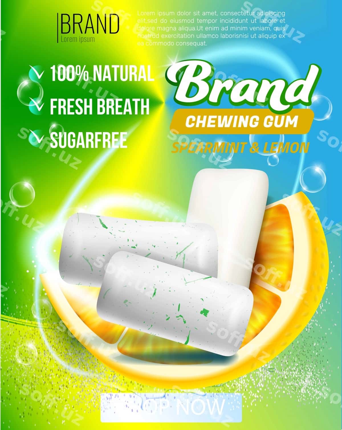 Haqiqiy yalpizli saqich plakati | Realistic mint gum poster 1