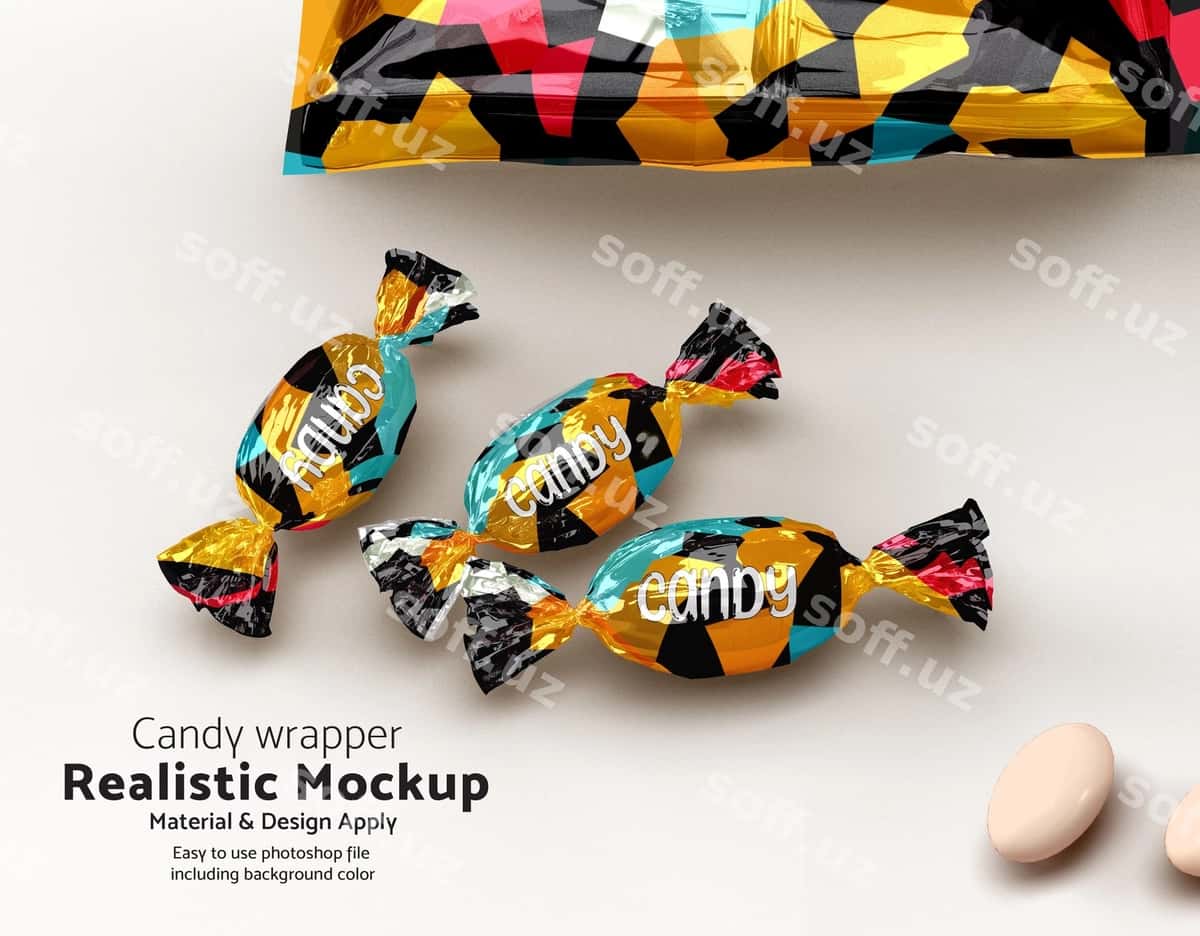 Haqiqiy mockup shirinlik oramasi | Realistic mockupcandy wrapper 1