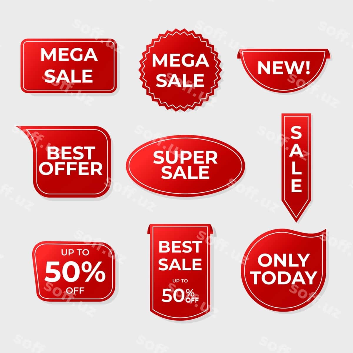 Haqiqiy qizil sotuv etiketkasi to'plami | Realistic red sales label collection 1