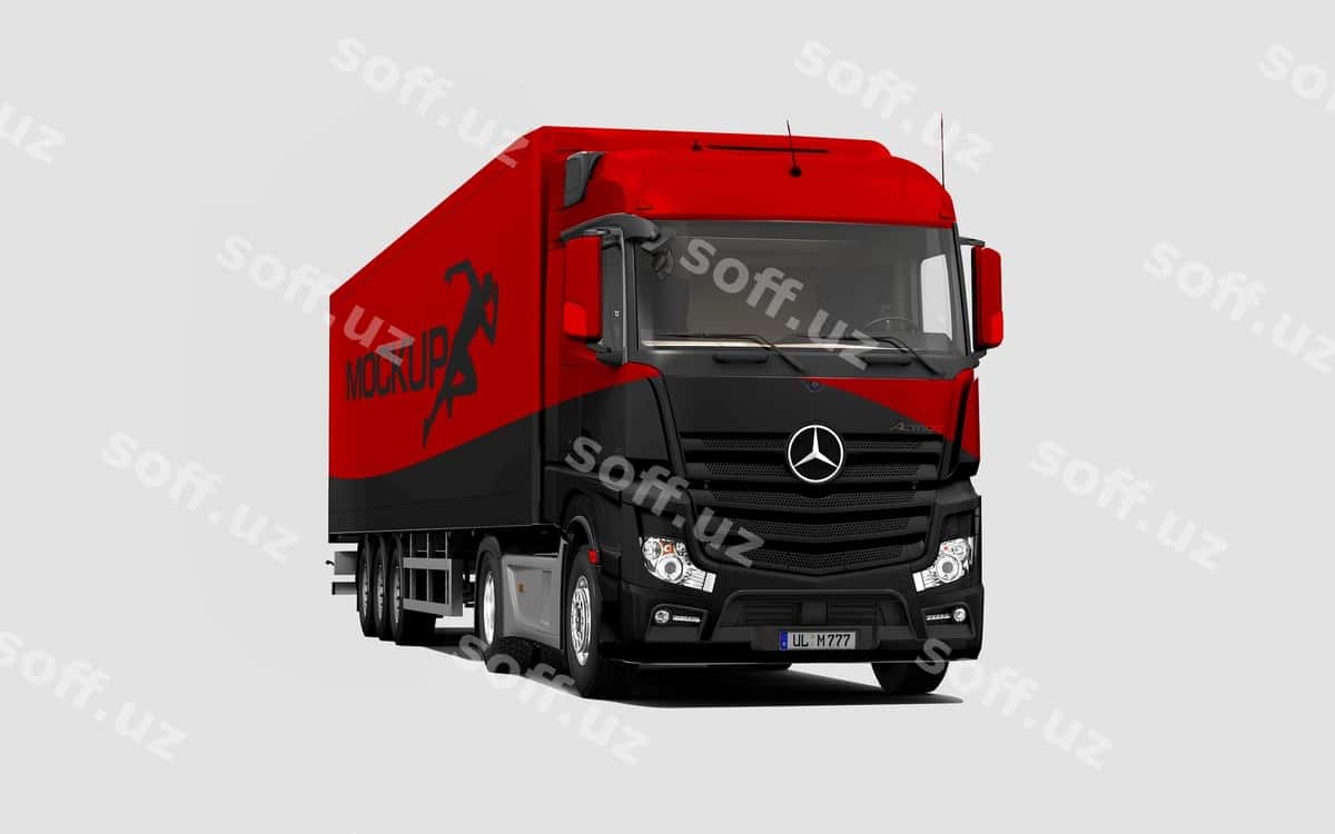 Qizil qora yuk avtomobili Mercedes so'zi oldida | Red black truck with word mercedes front 1