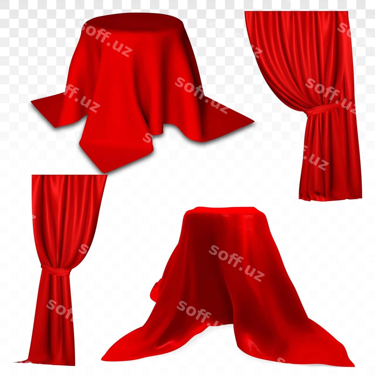 Qizil paranqr 3d realistik vektor komplekt | Red curtain 3d realistic vector set 1