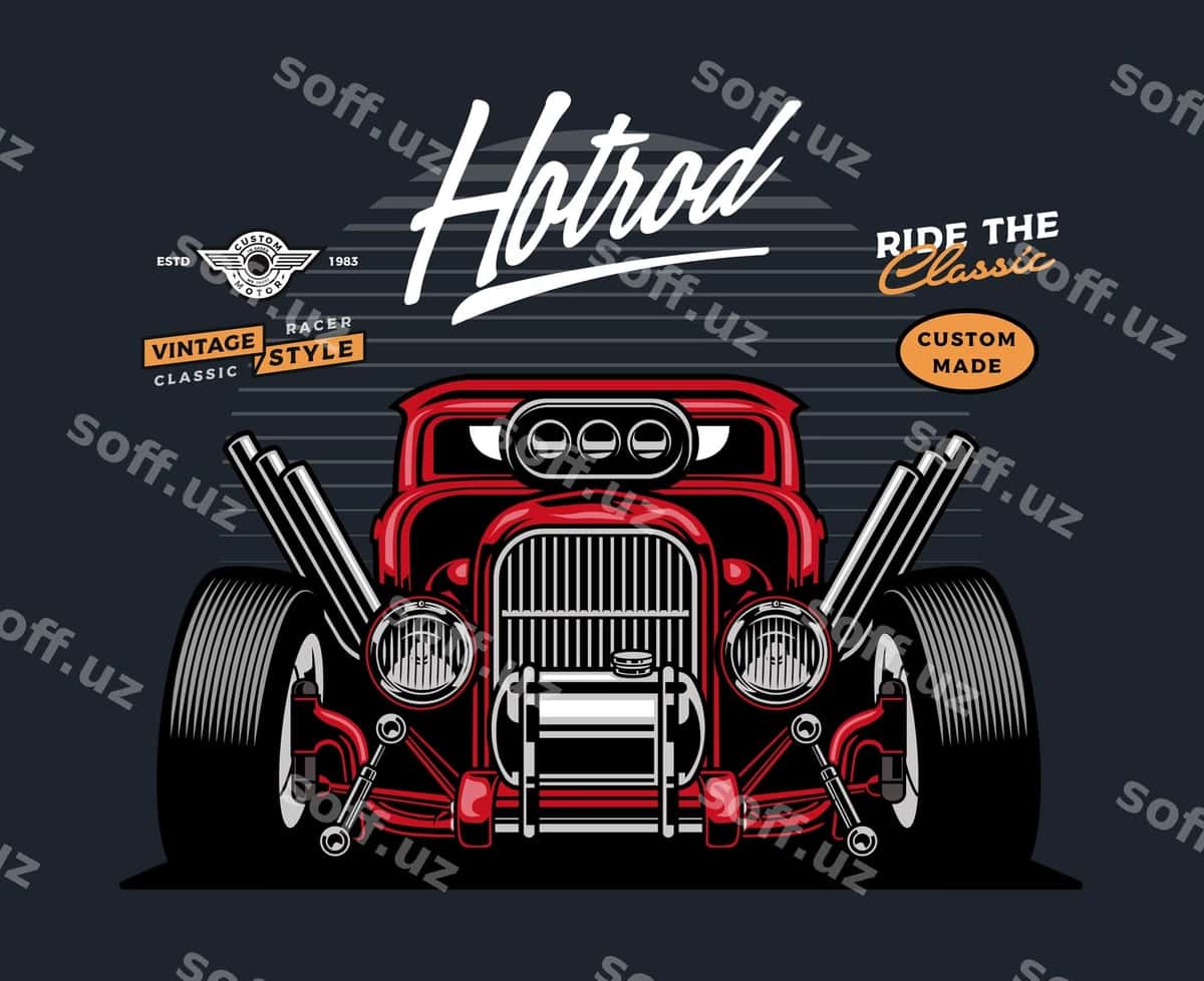 Qizil oldinga qaralgan xotrod mashina | Red front facing hotrod car 1