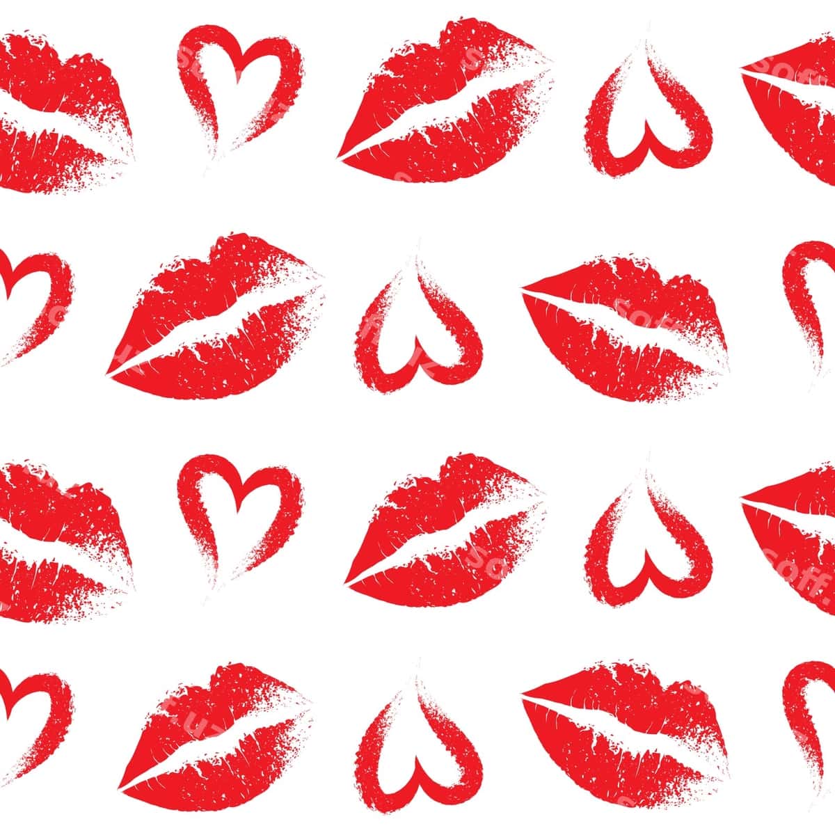 Qizil o'p qo'yishlar yuraklar chetlarısiz naqsh | Red kisses hearts seamless pattern 1