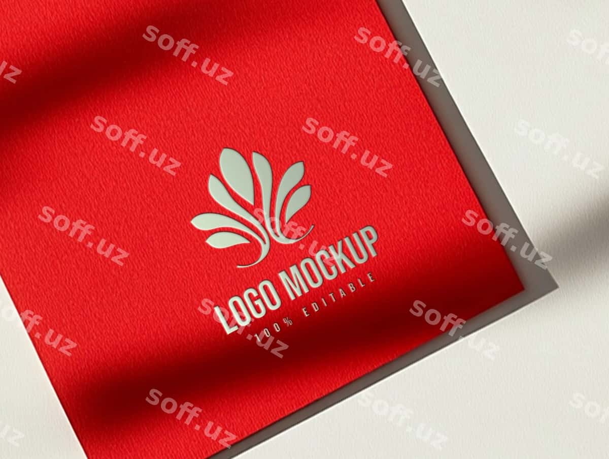 Qizil qatorliqda oq logotipli mockup | Red paper with white logo mockup 1