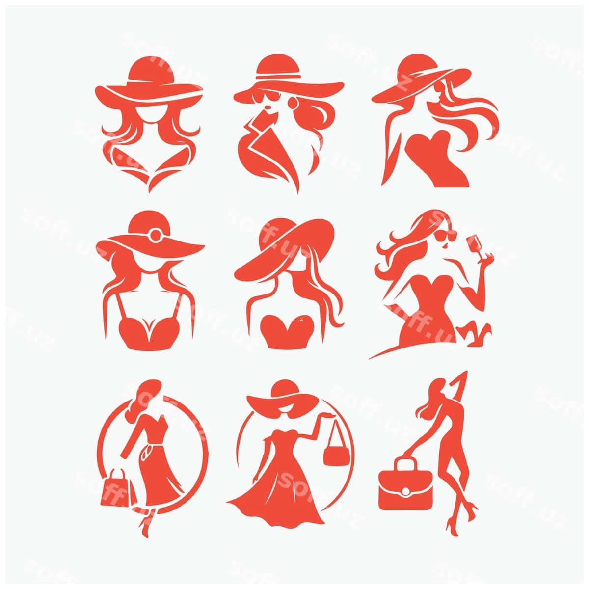 Qizil oq afisha ayol shlyapasi bilan | Red white poster with woman hat hat 1