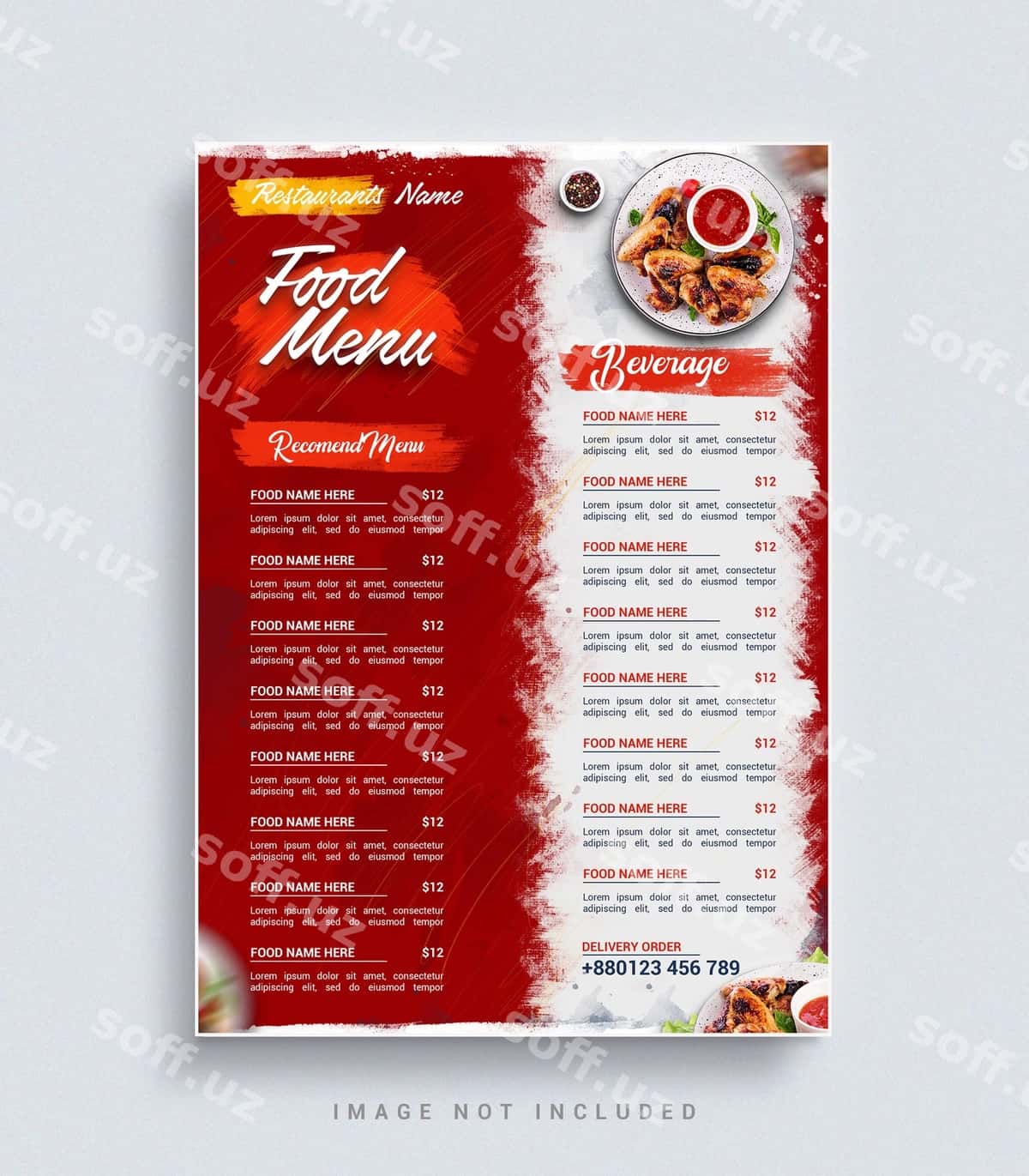 Restoranlar uchun ovqatlar menyusi poster shabloni | Restaurants food menu poster template 1
