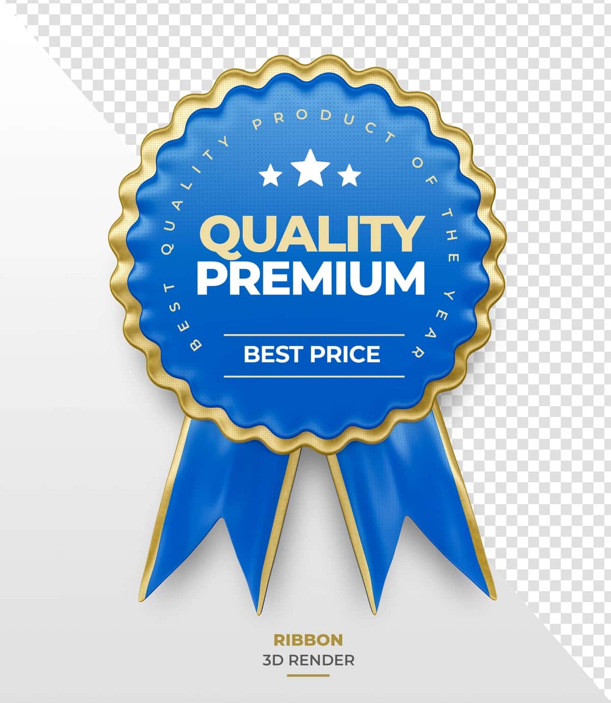 Yuqori sifatli mukofot lentasi qizil oltin 3D render shaffof fon | Premiium quality award ribbon red gold 3d render transparent background 1